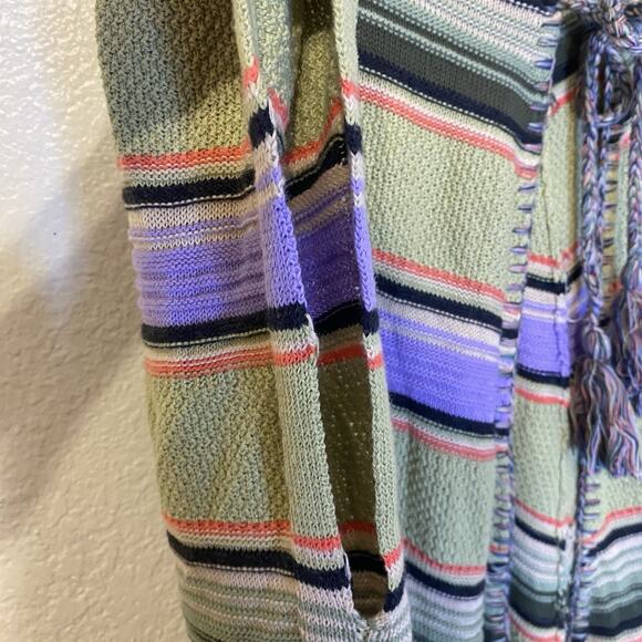Anthropologie Moth Calexico Multicolor Striped Hooded Boho Fringe Poncho XS/S - Picture 5 of 11